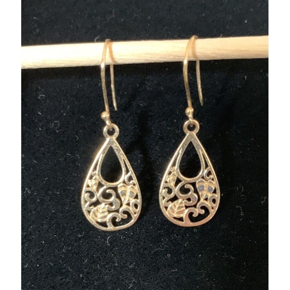 Vintage Sterling Silver Filigree Teardrop Earrings Gold Plated 925